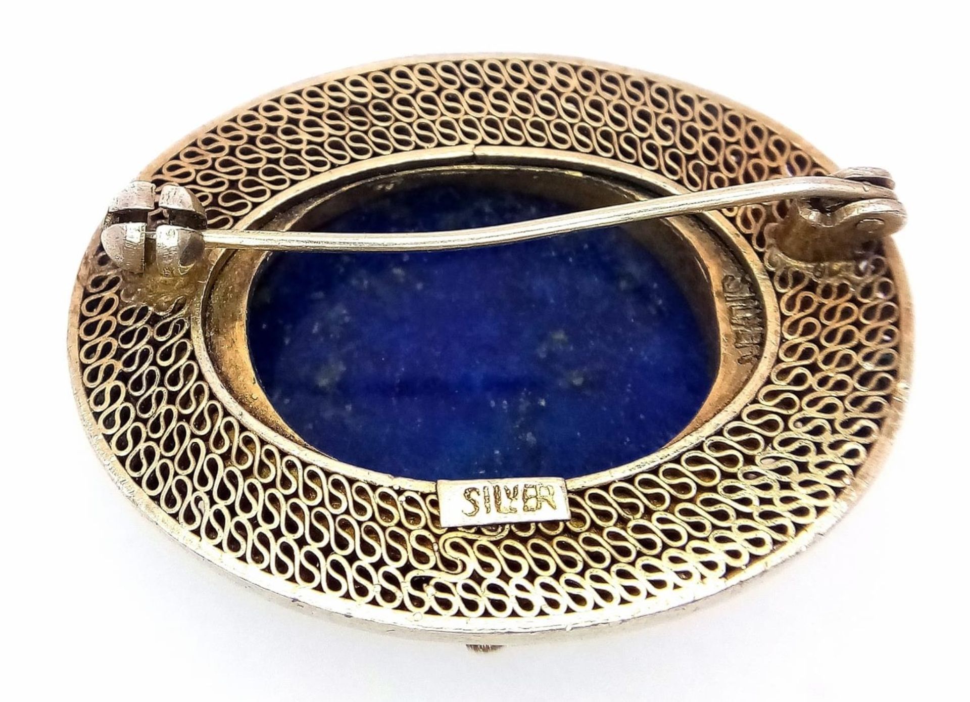 Two Vintage Silver Jewellery Pieces - Lapis and enamel brooch - 3.5cm and a Citrine cluster ring - - Bild 3 aus 8