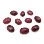 69Ct Cabochon, Ruby Gemstones, Lot of 10 pcs, Oval Shapes.