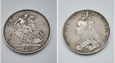 An 1887 Queen Victoria Silver Crown Coin. VF grade but please see photos.