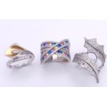 Three Different Style Fancy Sterling Silver Rings - 2 x P, 1 x N. 21.2g total weight. Ref: 016551.