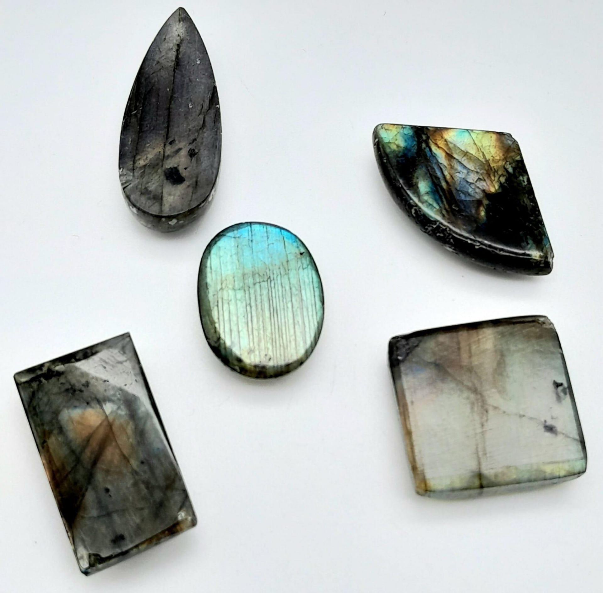 A Parcel of Five Labradorite Gemstones - 109ctw. Different shapes. - Image 3 of 3