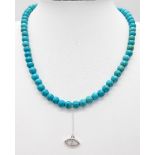 A Blue Heolite Bead Necklace with CZ Pendant. 40cm