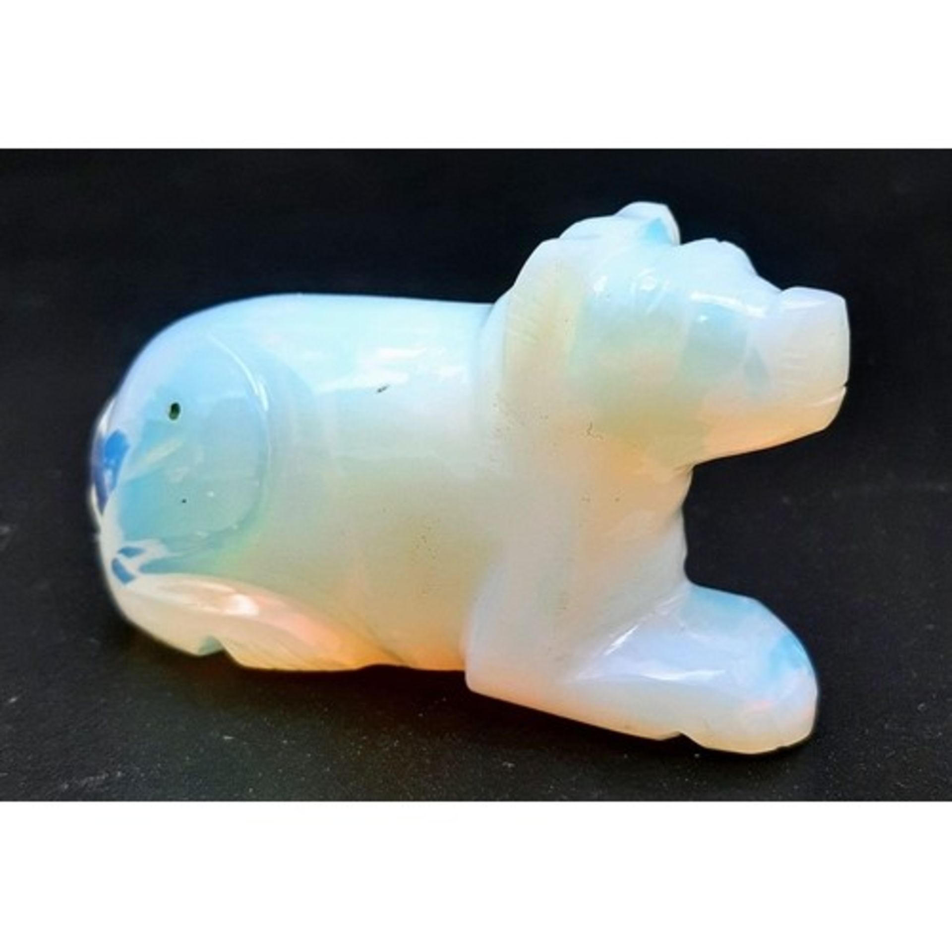 Charming Opalite Crystal Crouched Dog Figurine. 5cm x 3cm.