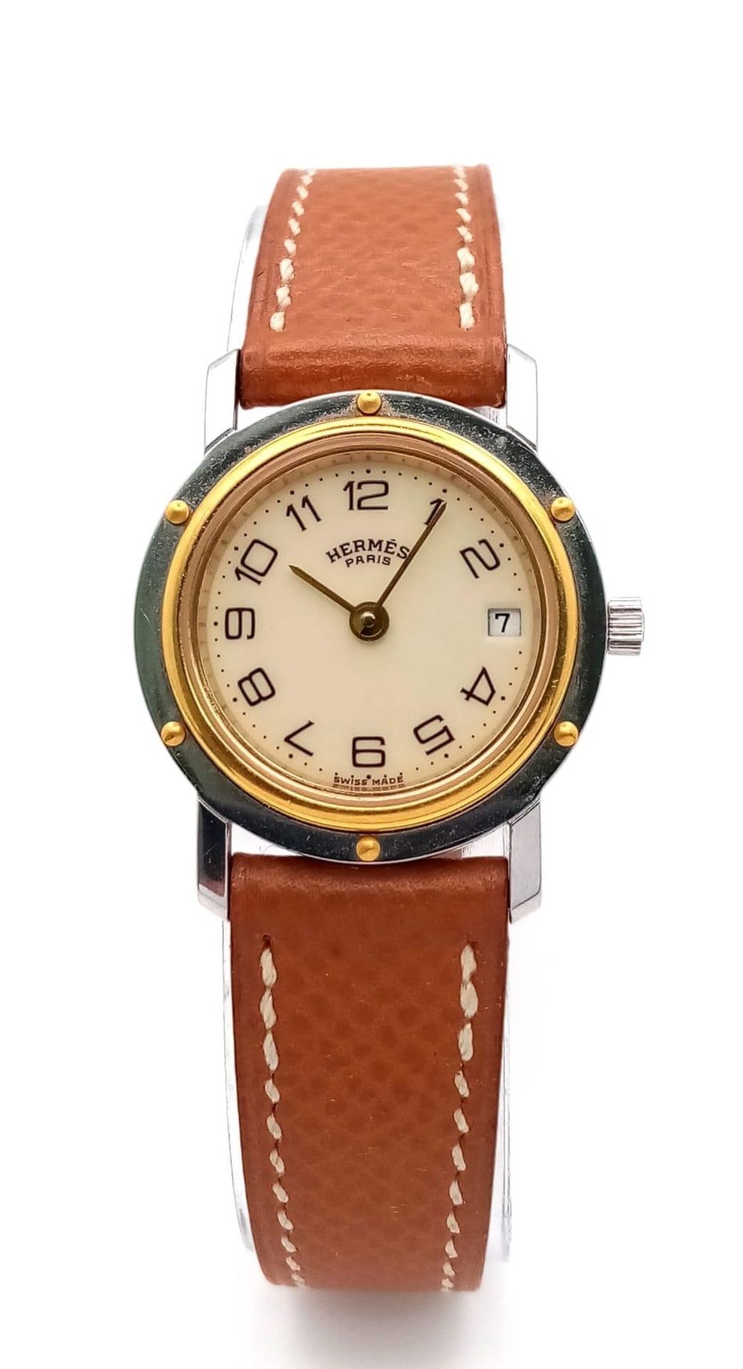 A FABULOUS HERMES OF PARIS LADIES WRISTWATCH WITH GOLD AND STAINLESS STEEL BODY AND TASTEFUL CREAM - Bild 2 aus 8