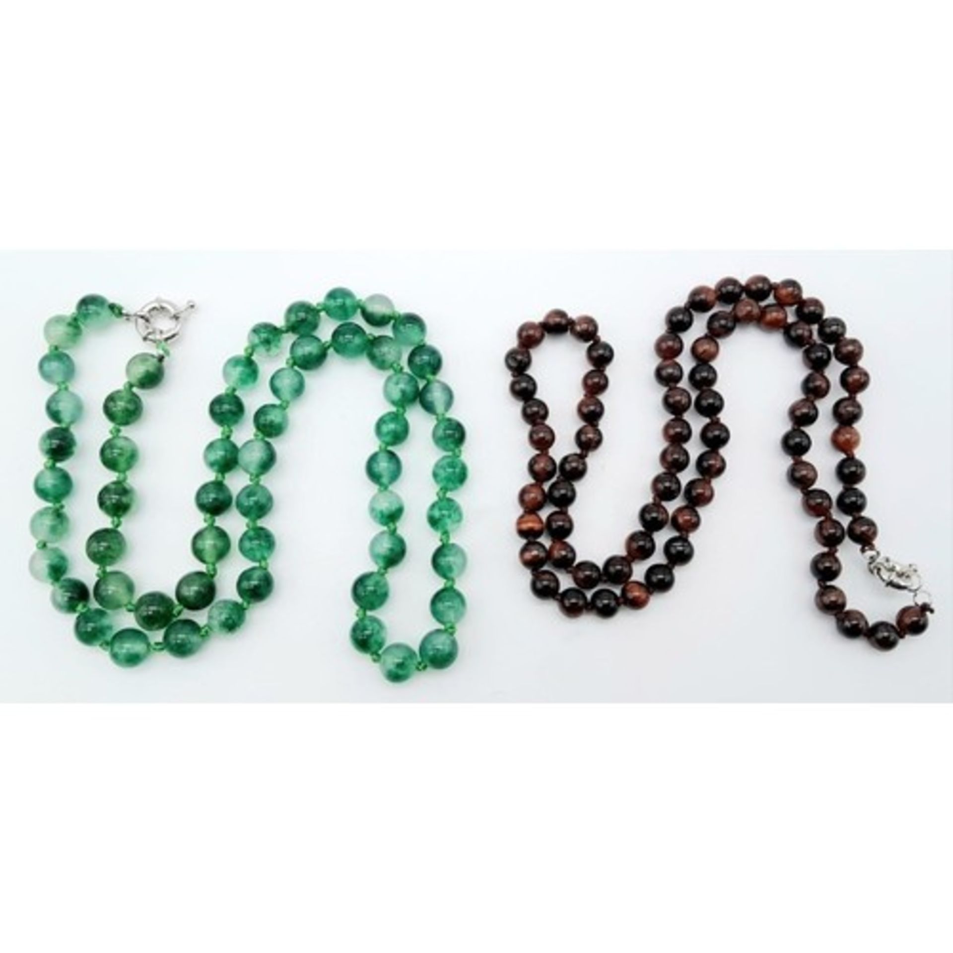 Duo of Beaded Necklaces. One Jade Green stone and one Iridescent Black/Orange stone. Both - Image 3 of 3