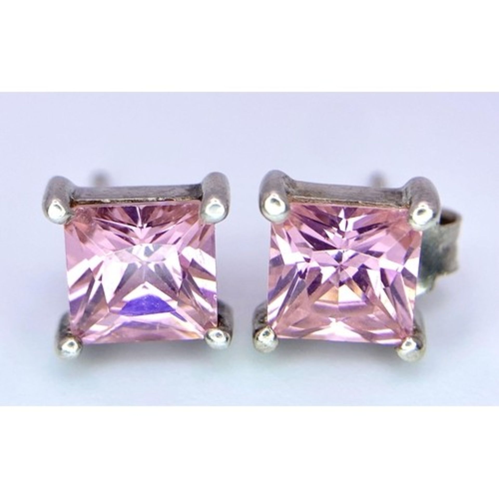 Pair of Pink Stone Stud Earrings. One backing missing. - Image 2 of 4