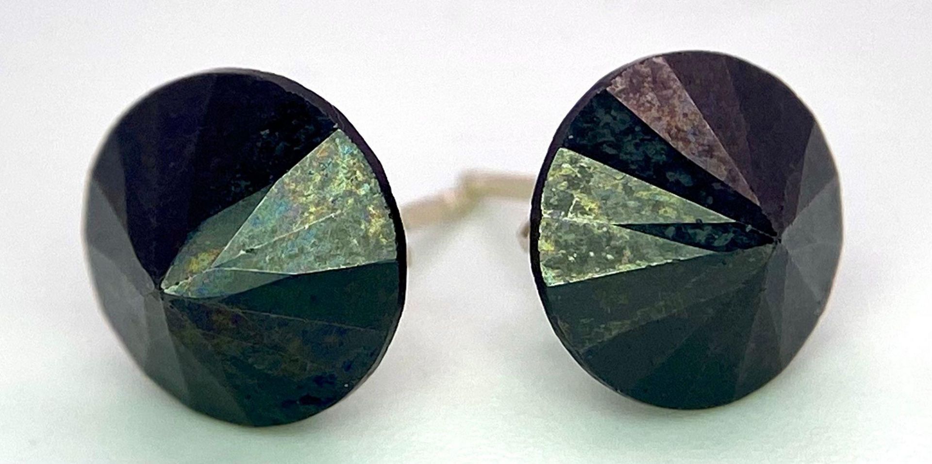 A Pair of Black Moissanite Earrings on 925 Silver. 9mm studs, 5ctw, 2.27g total weight. No