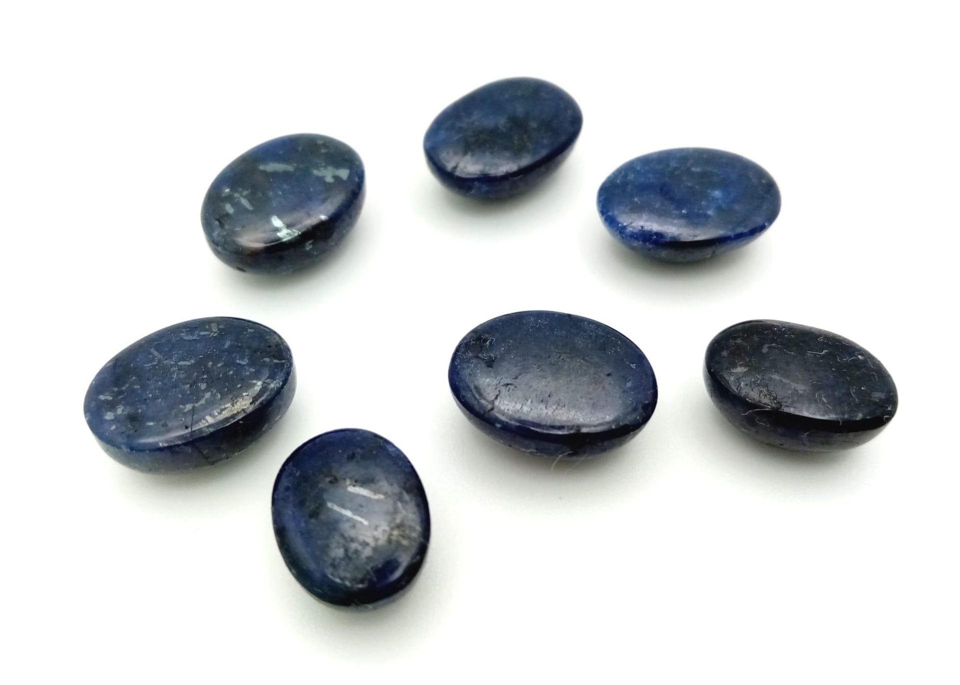 58Ct Cabochon, Blue Sapphire Gemstones Lot of 7 pcs, Oval Shapes. - Bild 2 aus 3