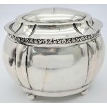 An Antique Austro-Hungarian Empire Silver Lidded Bowl. Decorative rim, four pedestal-ball feet.