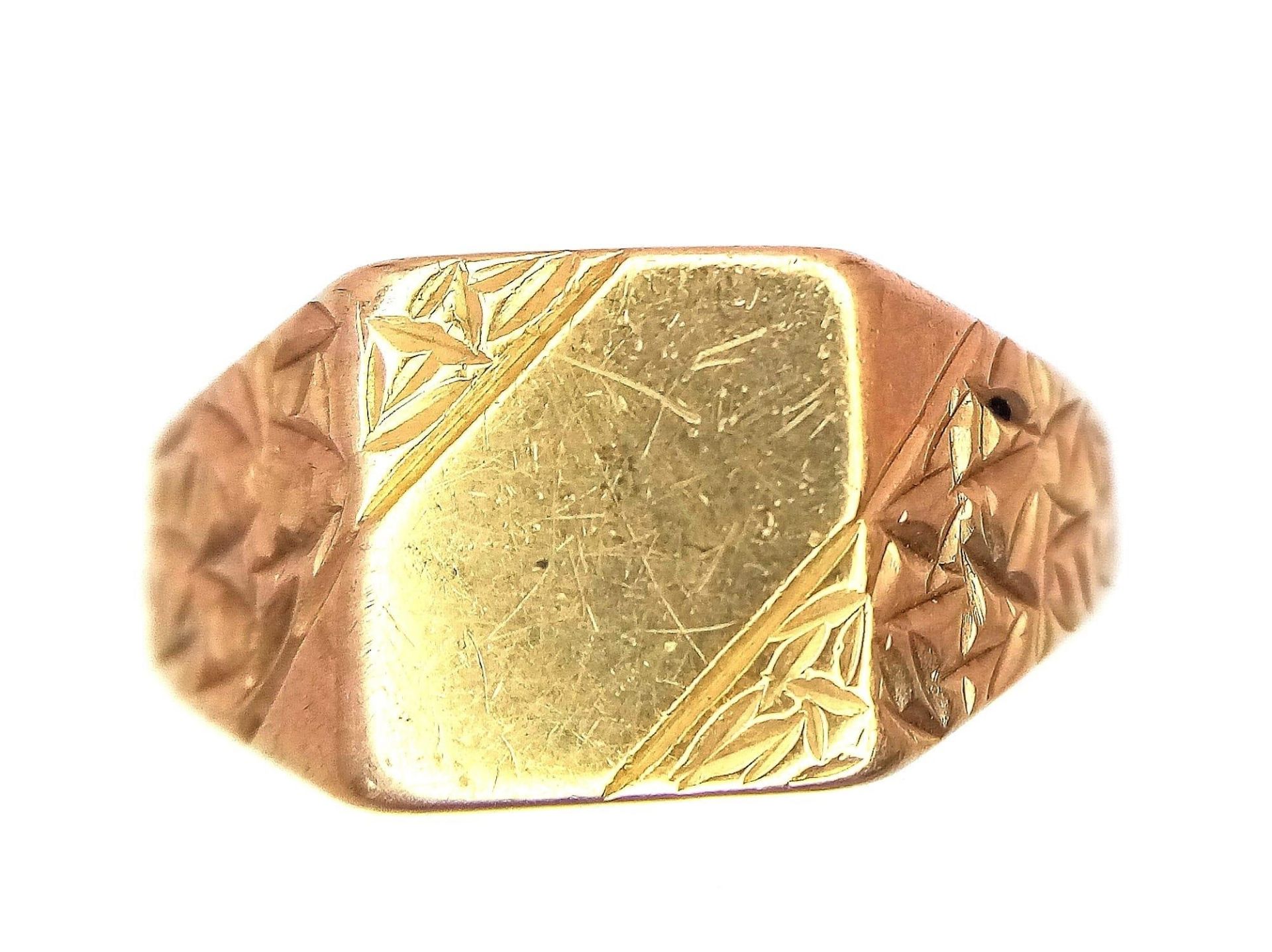 A Vintage 9K Yellow Gold Signet Ring. Size Q 1/2. Full UK hallmarks. 3.42g weight. - Bild 2 aus 5