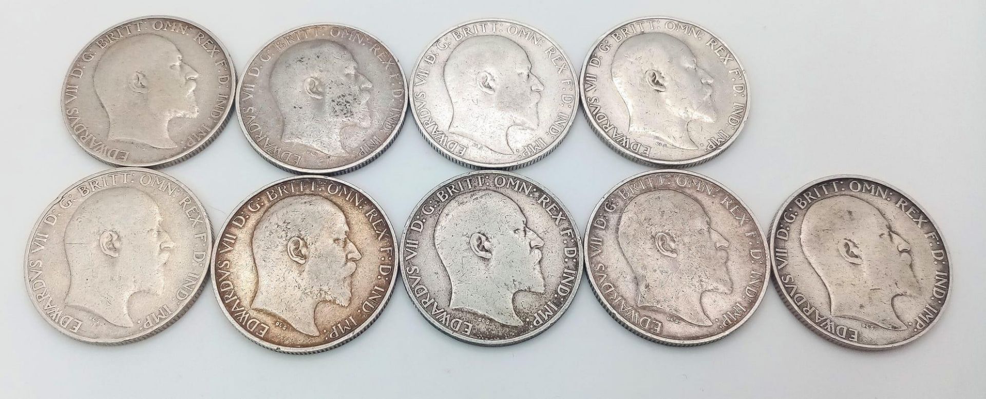 A Set of Edward VII Silver Florin Coins - 1902-1910. The 1904,5 and 6 are quite scarce. Please see