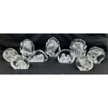 A Collection of Nine Vintage Carved Glass Animal Figures. To include: Lion, Polar Bear, Lynx, Lion