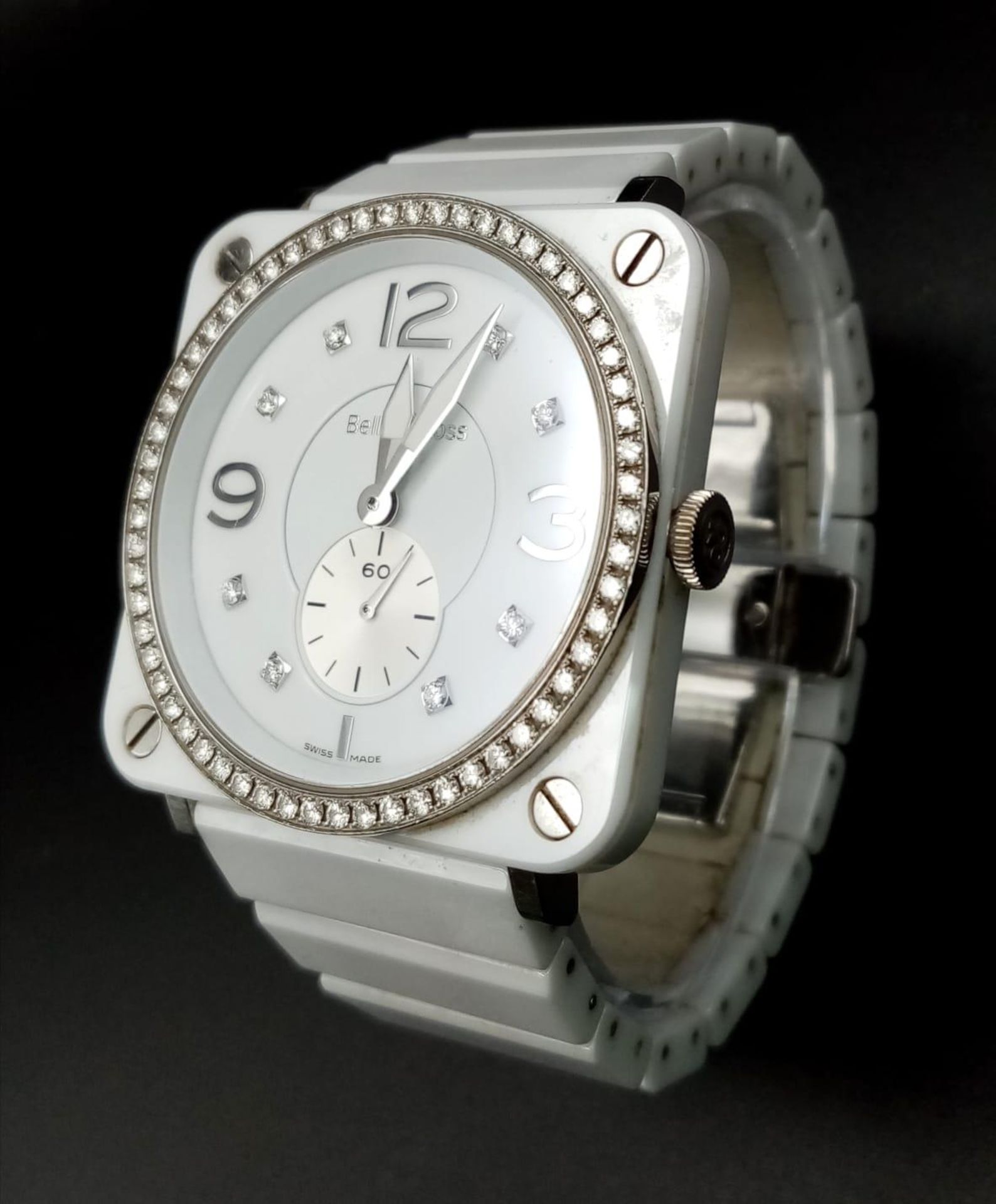 A Bell and Ross Quartz Ladies Watch. Ceramic and stainless steel bracelet and case - 40mm. White