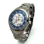 A Stylish Rado Automatic Skeleton Gents Watch. Stainless steel strap and case - 42mm. Outer blue and