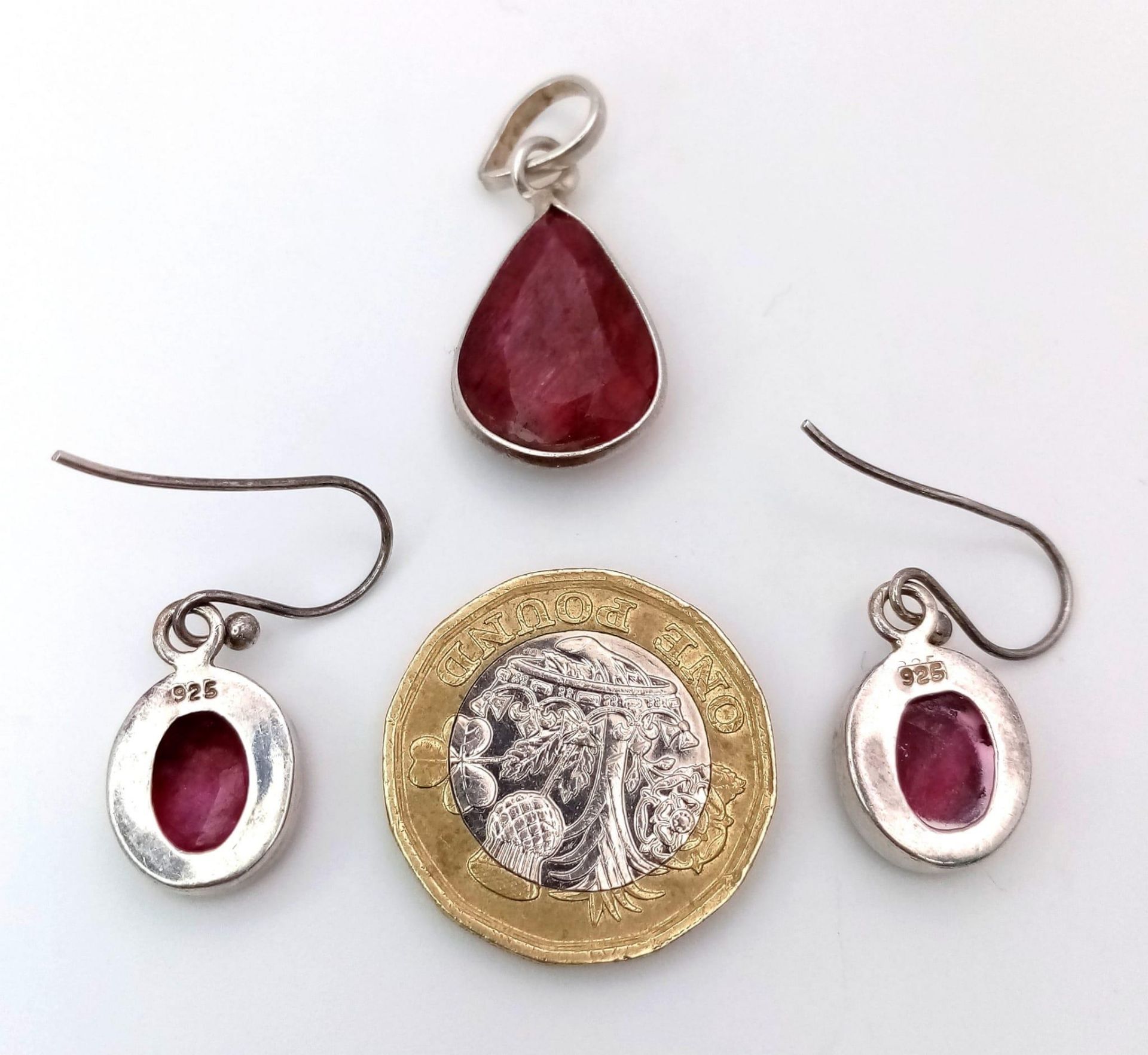 Parcel of Sterling Silver Jewellery items. Featuring a pair of Ruby Stone Earrings and a Ruby - Image 2 of 3