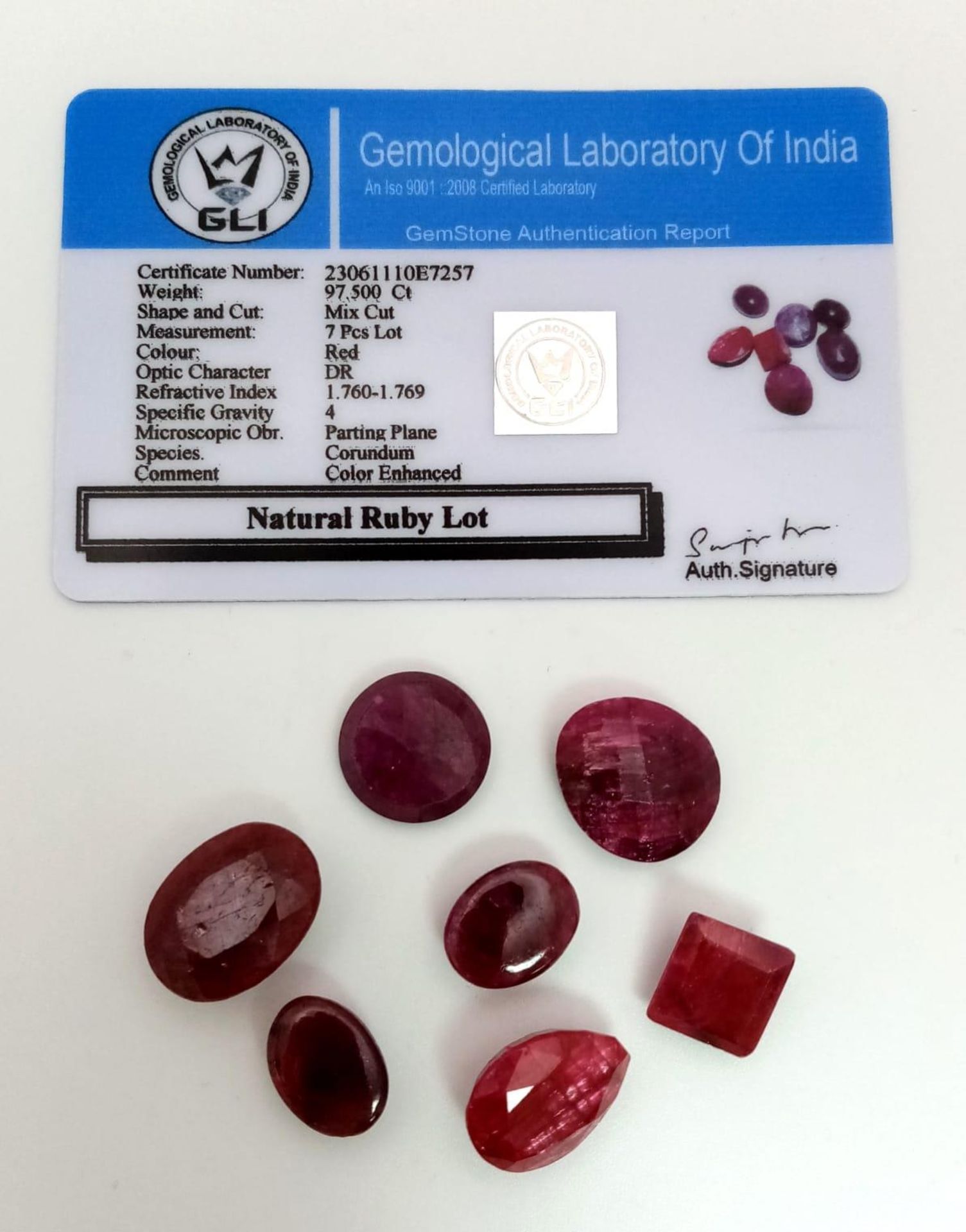 A Lot of 97.5CT Faceted & Cabochon Colour Enhanced Ruby. Mixed Shapes. GLI Certified. - Bild 4 aus 4