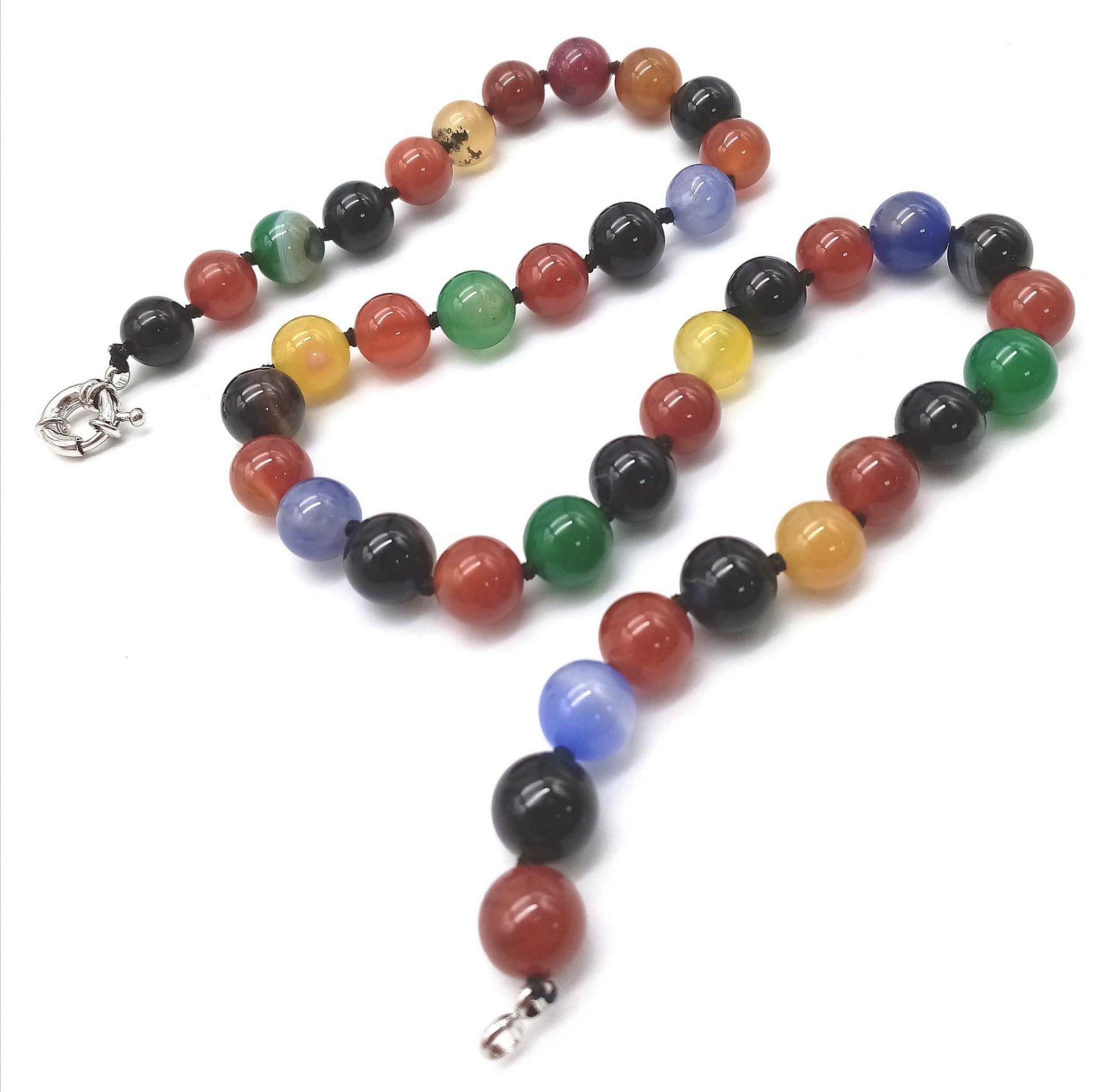 A Colourful Mixed Gemstone Bead Necklace. 42cm length. Includes jade and carnelian. 10mm beads - Image 3 of 3