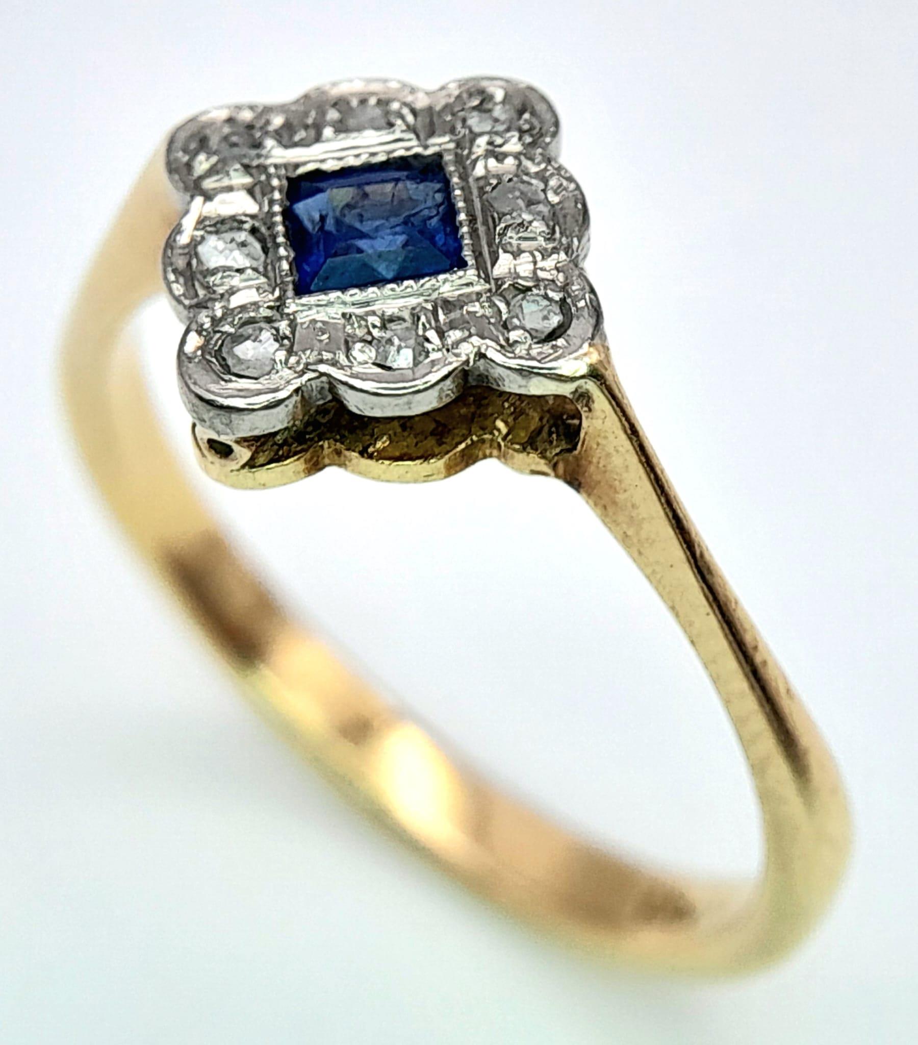 A VINTAGE 18K YELLOW GOLD, PLATINUM DIAMOND & SAPPHIRE RING. 3G. SIZE O. - Image 5 of 11