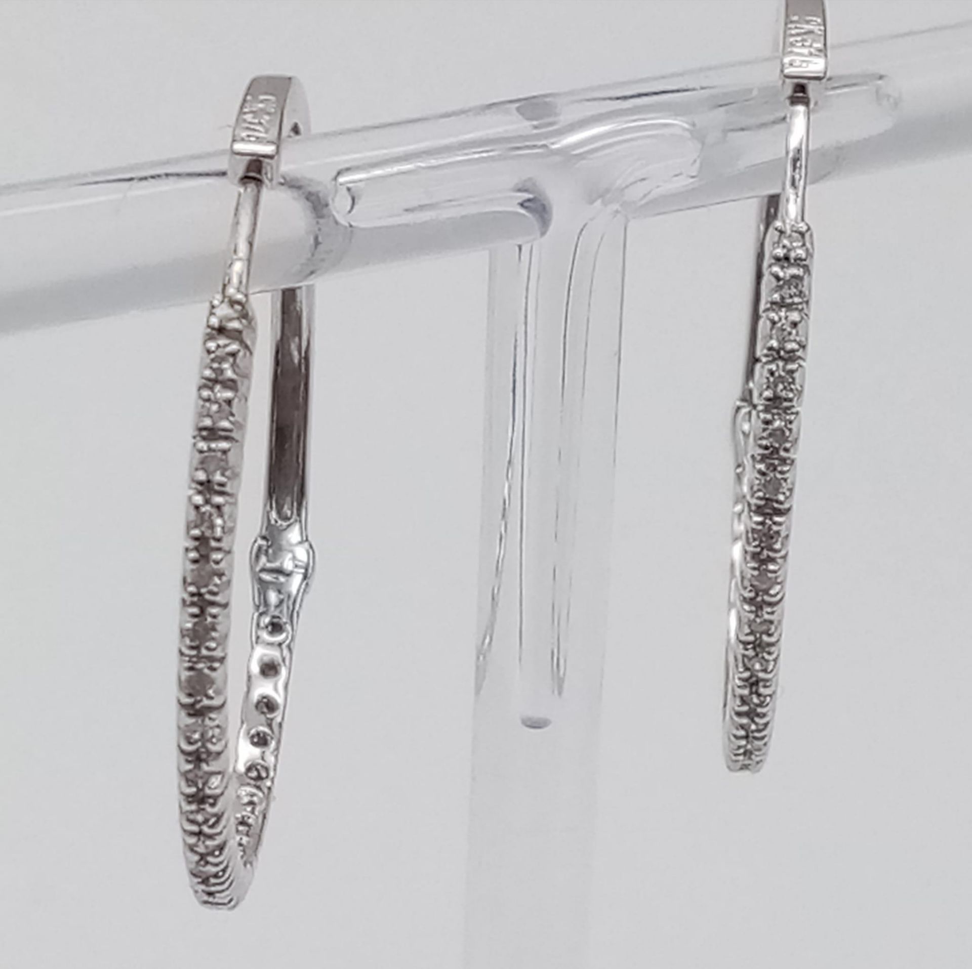 A PAIR OF 9K WHITE GOLD DIAMOND SET HOOP EARRINGS, APPROX 0.30CT DIAMONDS, WEIGHT 3.6G - Image 2 of 10