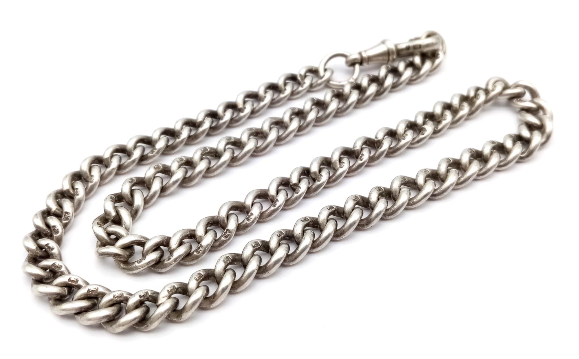 A Heavy Vintage Hallmarked Silver Albert Chain. 38cm Length. All links and Clasped Stamped. 35.71