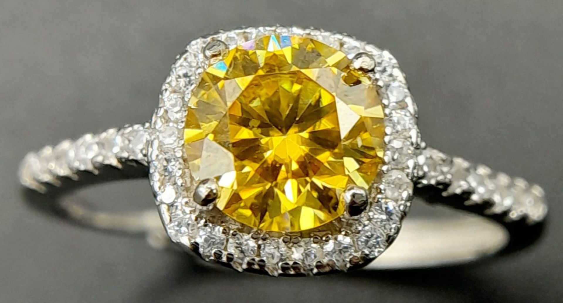 A 1ct Golden Yellow Moissanite Ring. VVS1 Grade. Comes with a GRA certificate. Size N. - Image 2 of 6