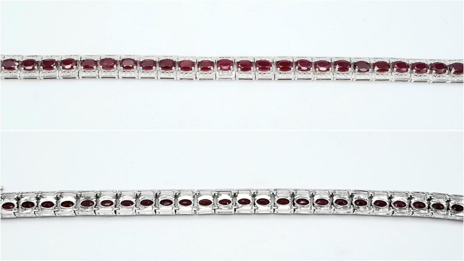 An Exquisite Hallmarked 2018 Sterling Silver 28 Oval Cut Ruby Set Bracelet. Each Ruby Measures 5mm - Image 4 of 6