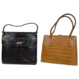 Two Crocodile Leather Hand Bags. Black crocodile bag has gold-toned hardware, a single strap and