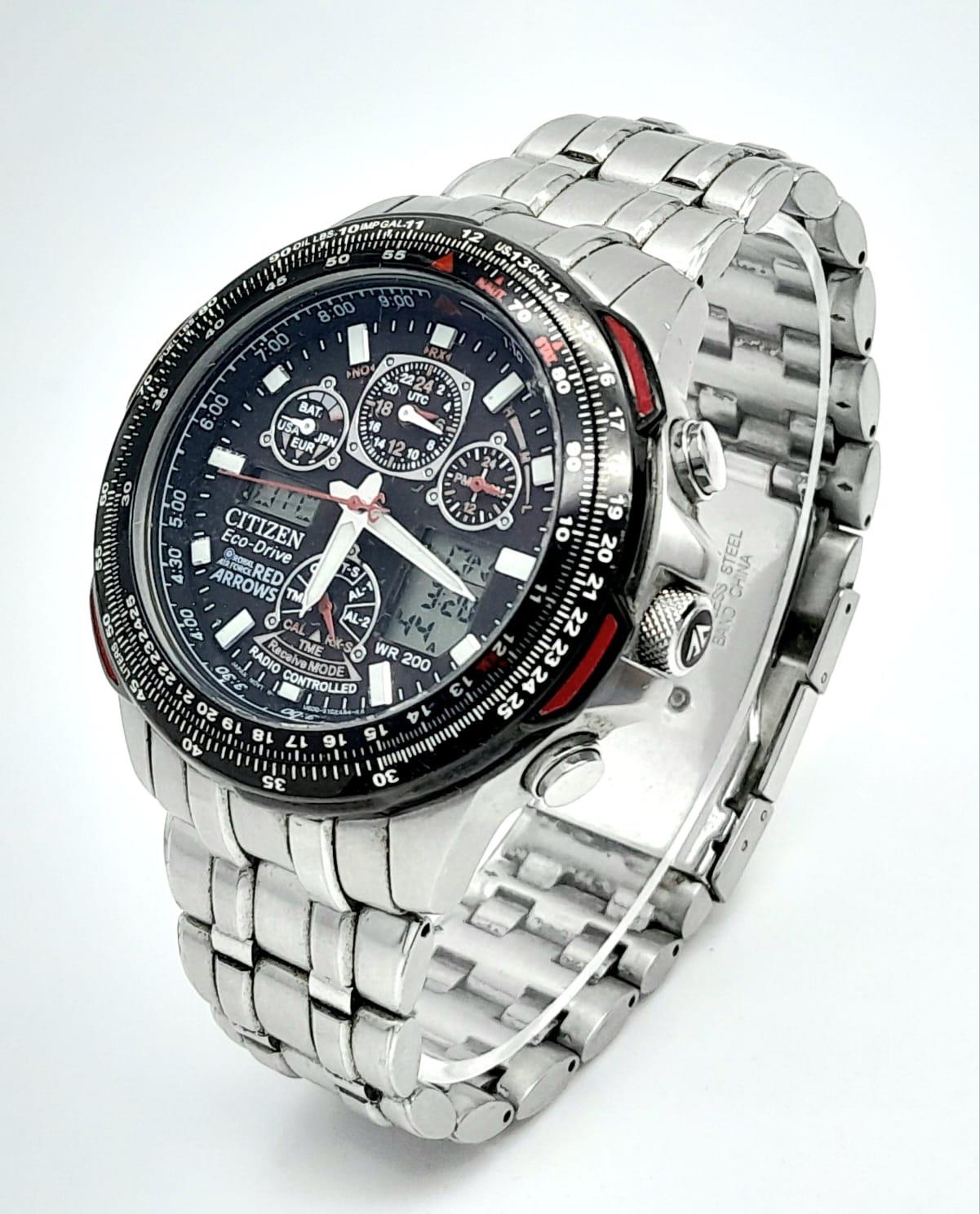 A Very Good Condition Citizen ‘Royal Air Force Red Arrows’ Eco Drive Chronograph Date Watch. 42mm - Image 2 of 9