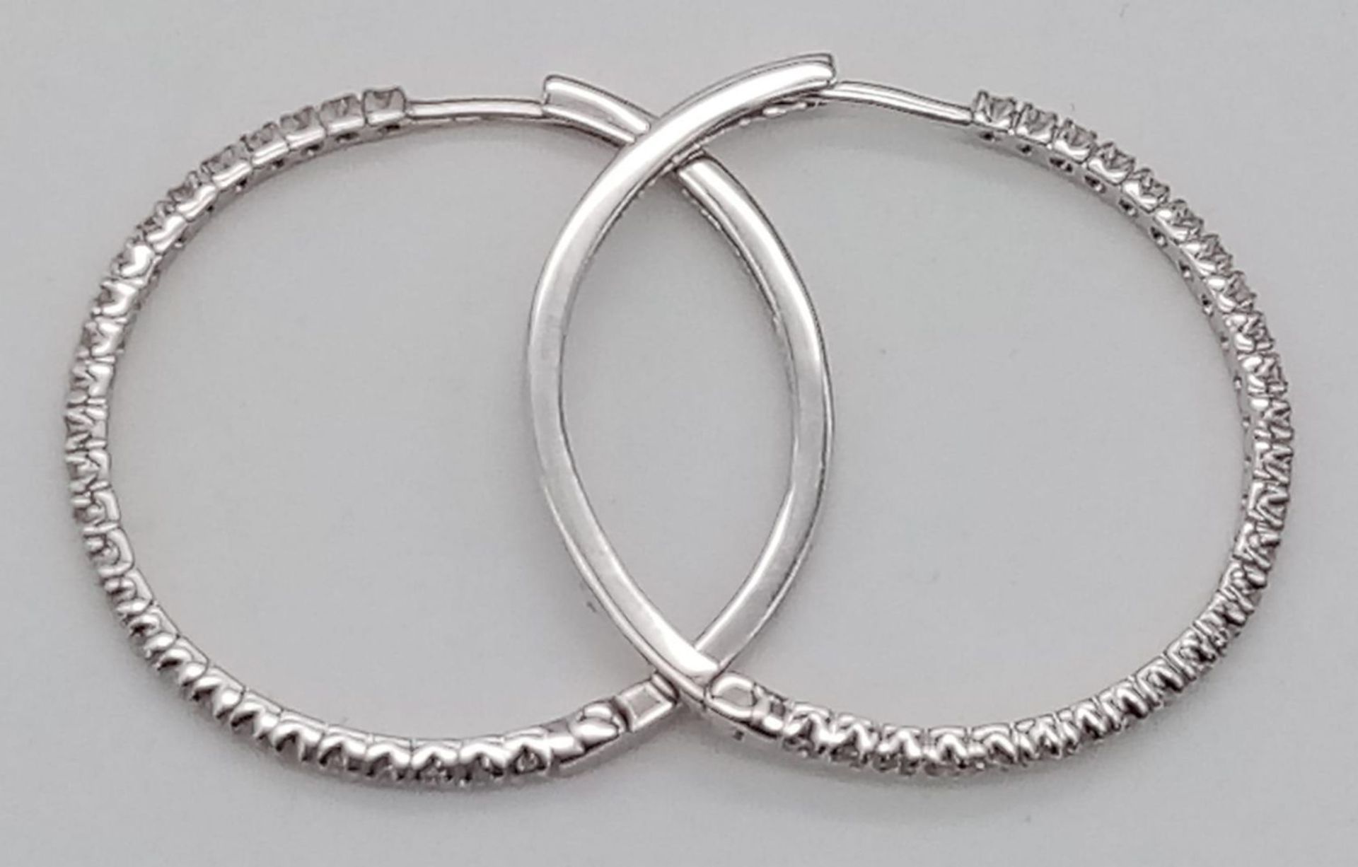 A PAIR OF 9K WHITE GOLD DIAMOND SET HOOP EARRINGS, APPROX 0.30CT DIAMONDS, WEIGHT 3.6G - Image 3 of 10