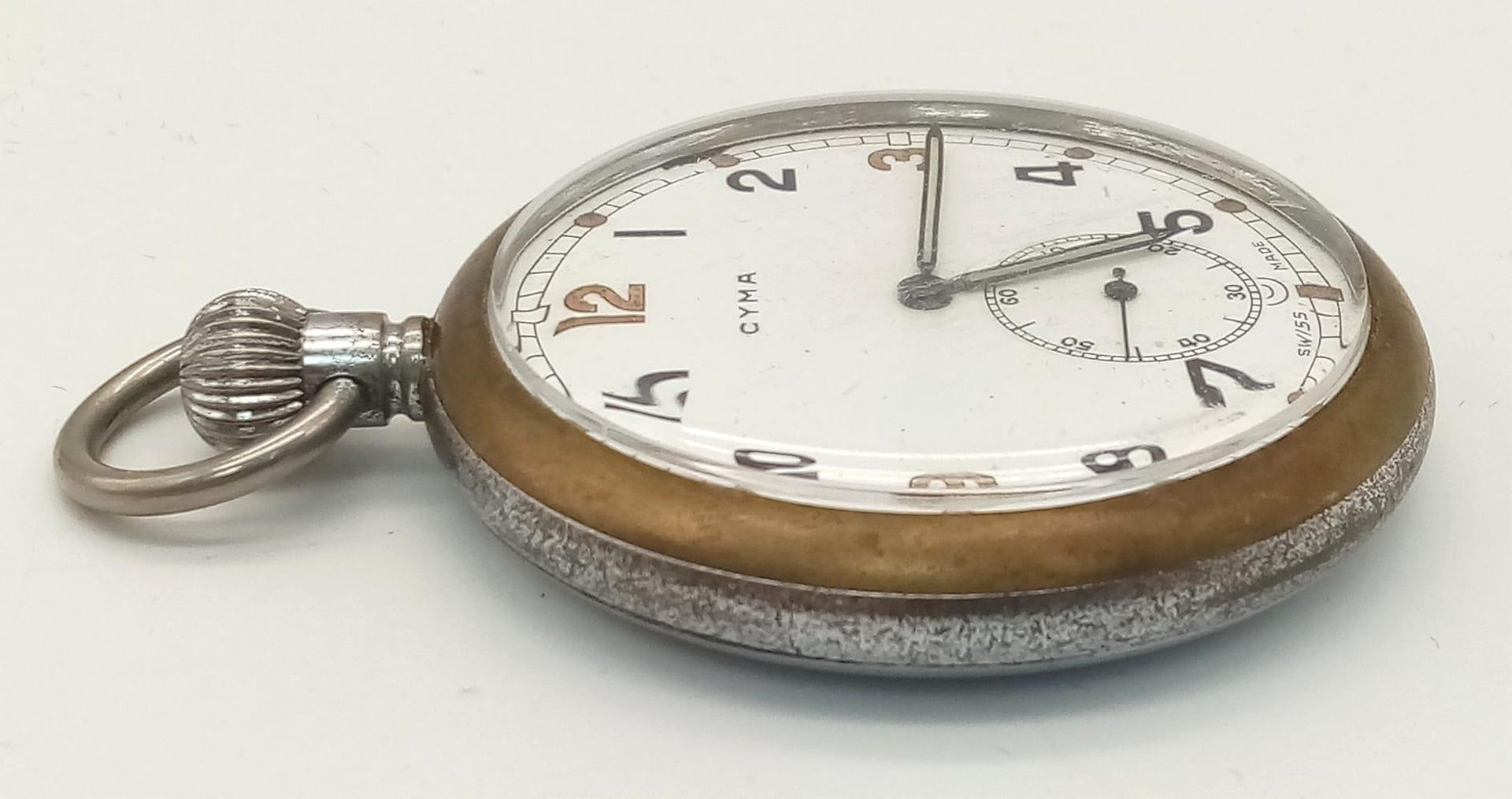 A Military CYMA pocket watch, 52 mm case, white dial with Arabic numerals and seconds sub-dial. - Image 2 of 6