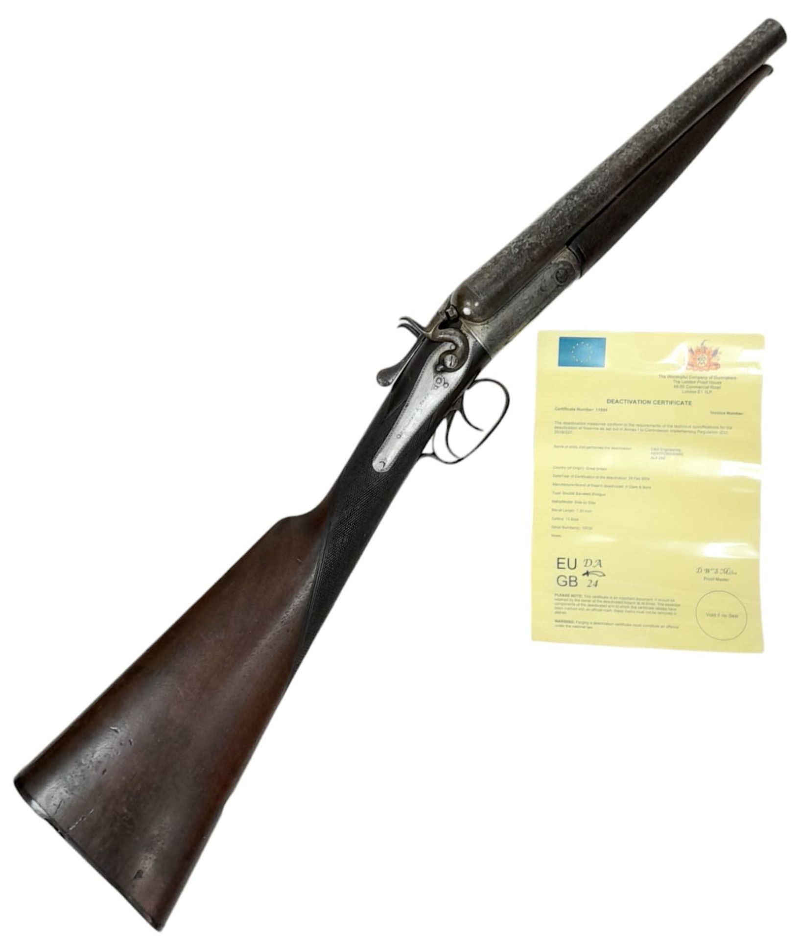 A Deactivated Antique Double Barrelled Sawn Off Shotgun. This British H. Clarke and Sons, Side by - Bild 5 aus 16