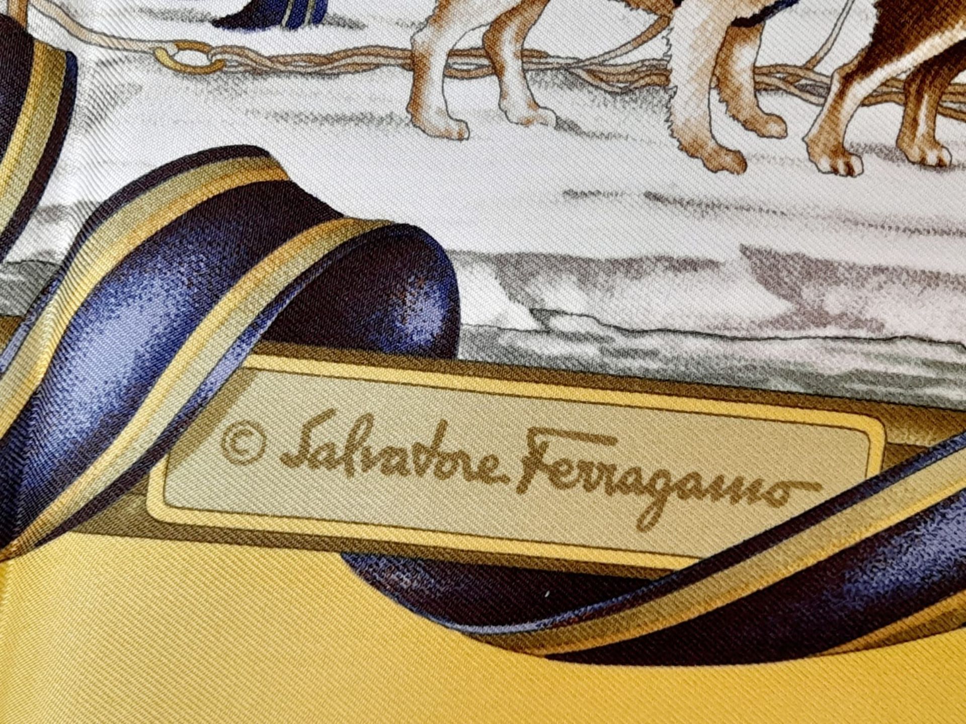 A Salvatore Ferragamo Arctic Themed Silk Scarf. Depicts penguins, whale, polar bear and Inuit. Comes - Bild 8 aus 8