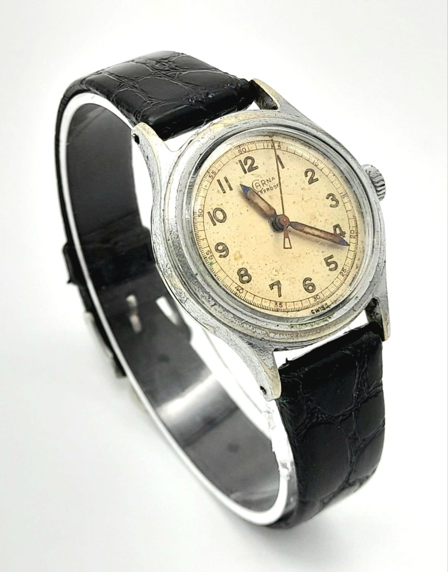 A Vintage Incarna Mechanical Gents Watch. Black leather strap. Stainless steel case - 30mm. Aged - Bild 4 aus 10