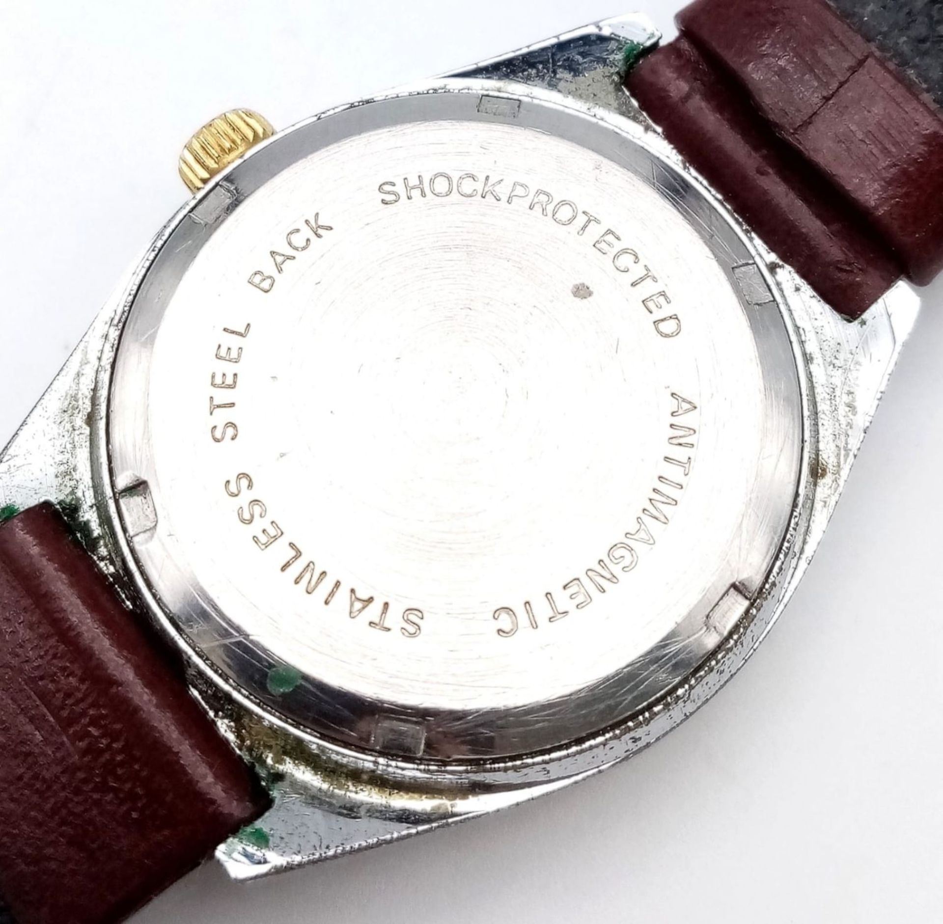A Vintage Remex De Luxe Automatic Gents Watch. Burgundy leather strap. Stainless steel case - - Image 12 of 12