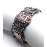 A Silver Fancy Aztec Bracelet with Safety Chain. 19cm length, 26.2g total weight. Ref: 8065