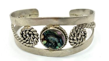 A Mexican Silver Abalone Cuff Bangle