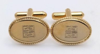 An Excellent Condition Pair of Vintage Givenchy Gold Tone Cufflinks in Original Box. Lever Action,
