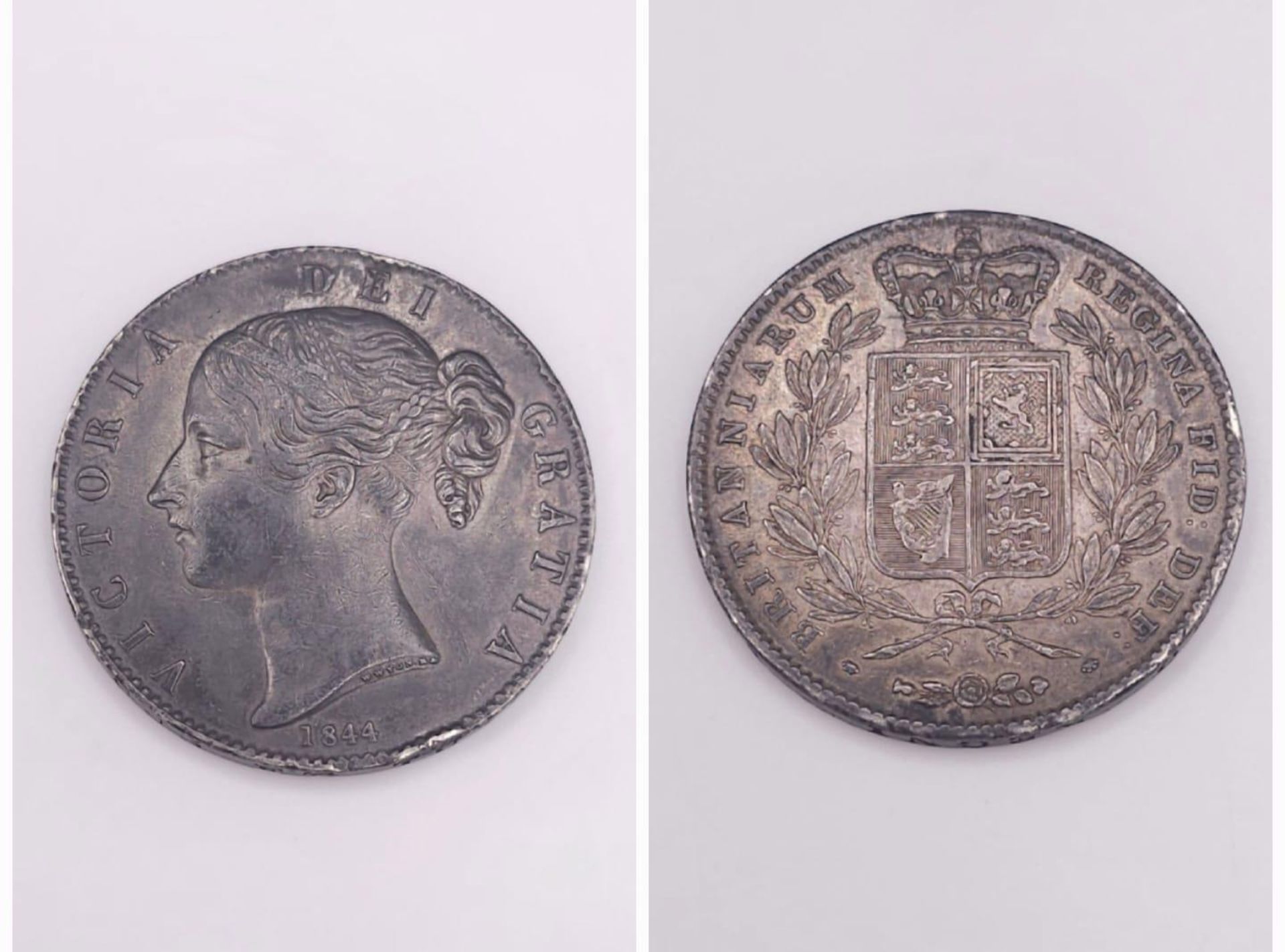 Withdrawn - An 1844 Queen Victoria (Young Head) Silver Crown. High grade but please see photos.
