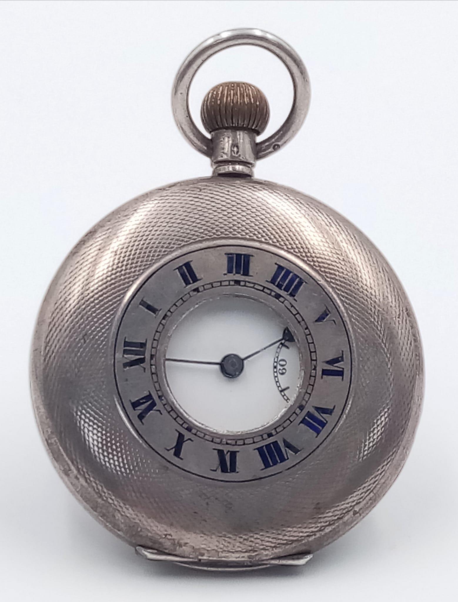 A Vintage Sterling Silver Half Hunter 'Record' Pocket Watch. Comes with an antique Albert chain - Image 3 of 13