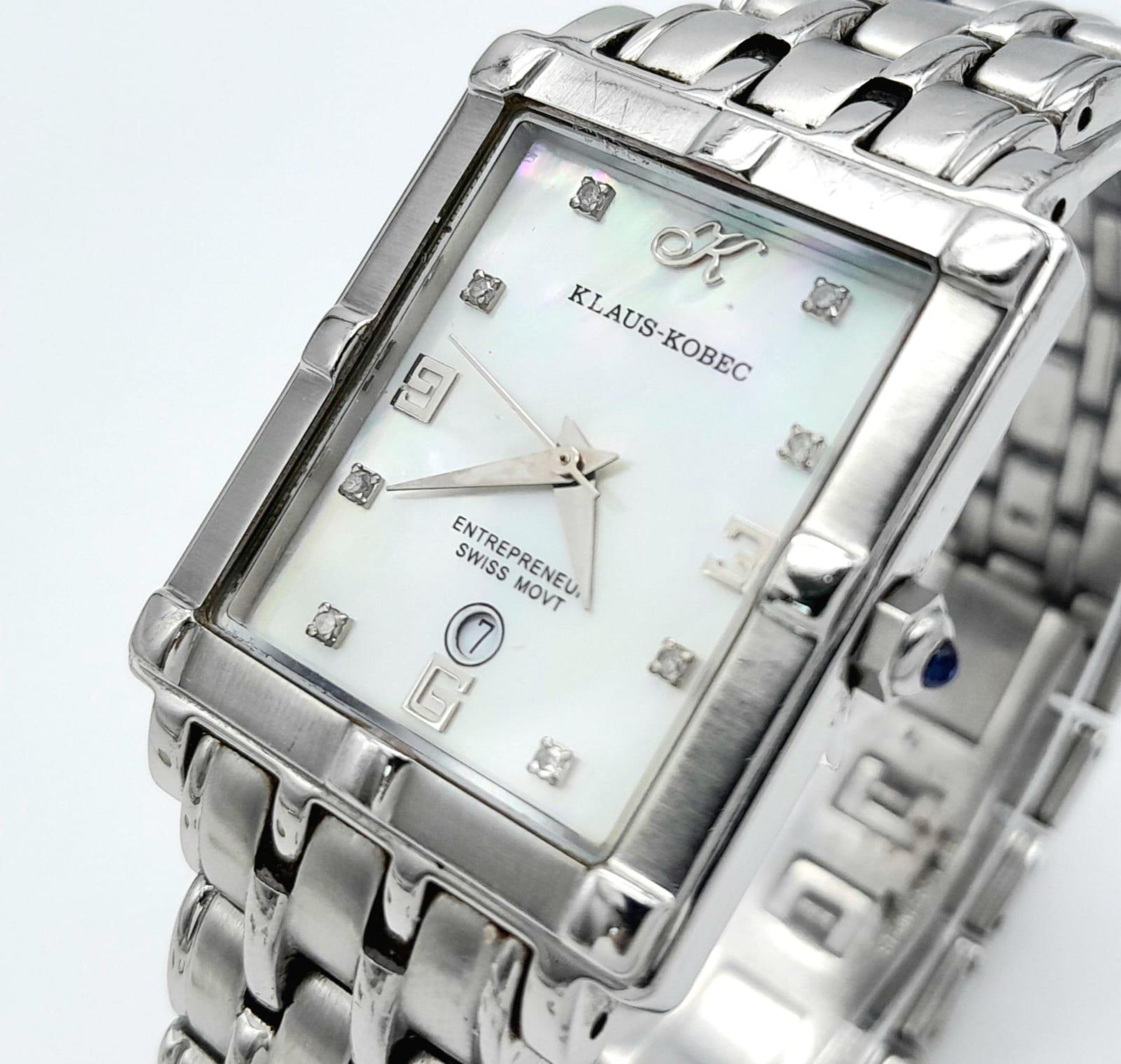 A Klaus Kobec Mother of Pearl Dial Quartz Ladies Watch. Stainless steel bracelet and case - 28mm. In - Image 3 of 7