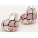 A fancy pair of 925 silver Mother of Pearl inlay heart earrings. Total weight 7.8G.