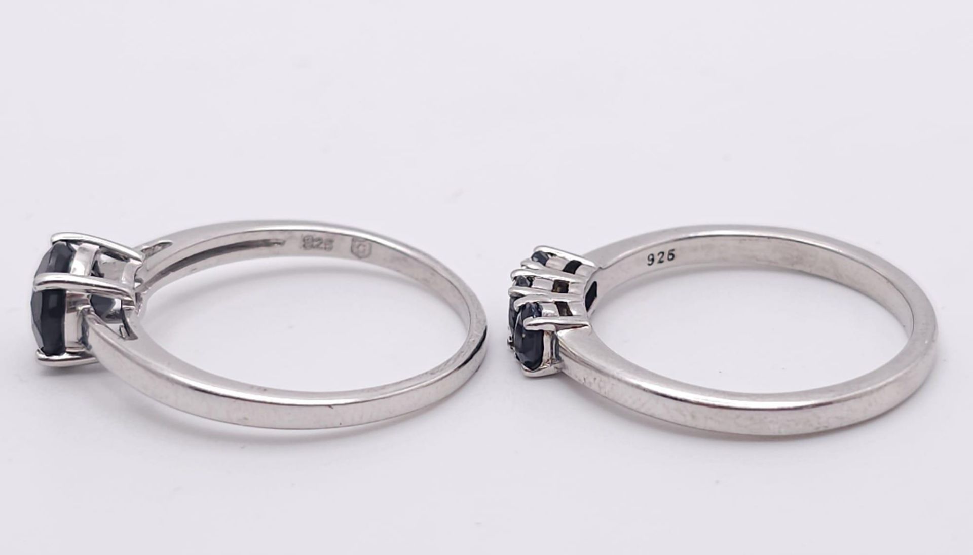 Two 925 Silver Sapphire Rings. Sizes R and T. - Image 3 of 7