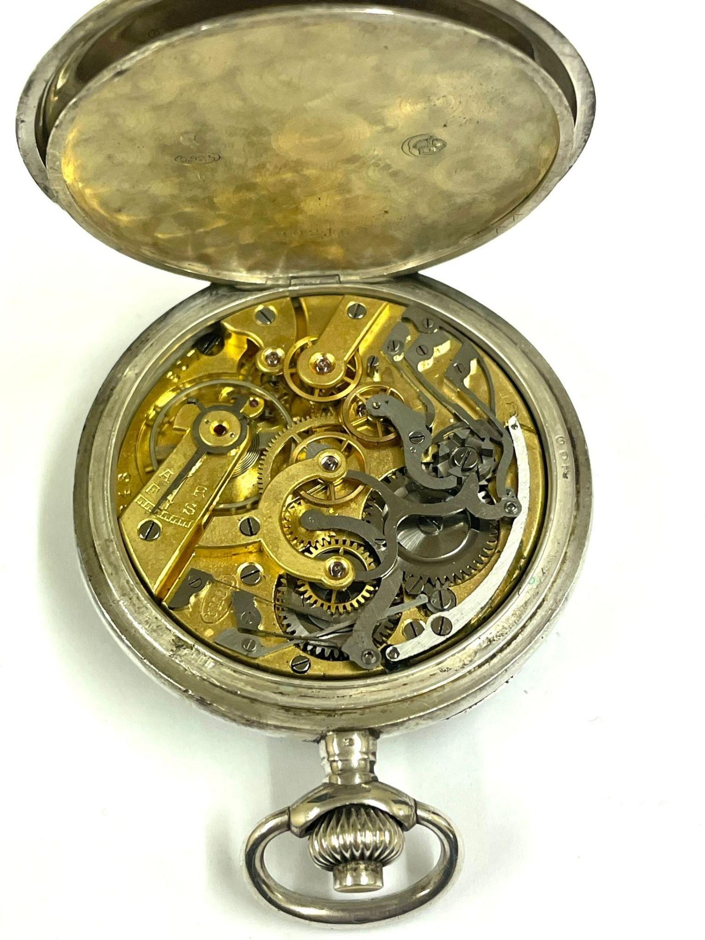 Vintage silver Doxa chronograph pocket watch ticking but sold as found - Image 3 of 4