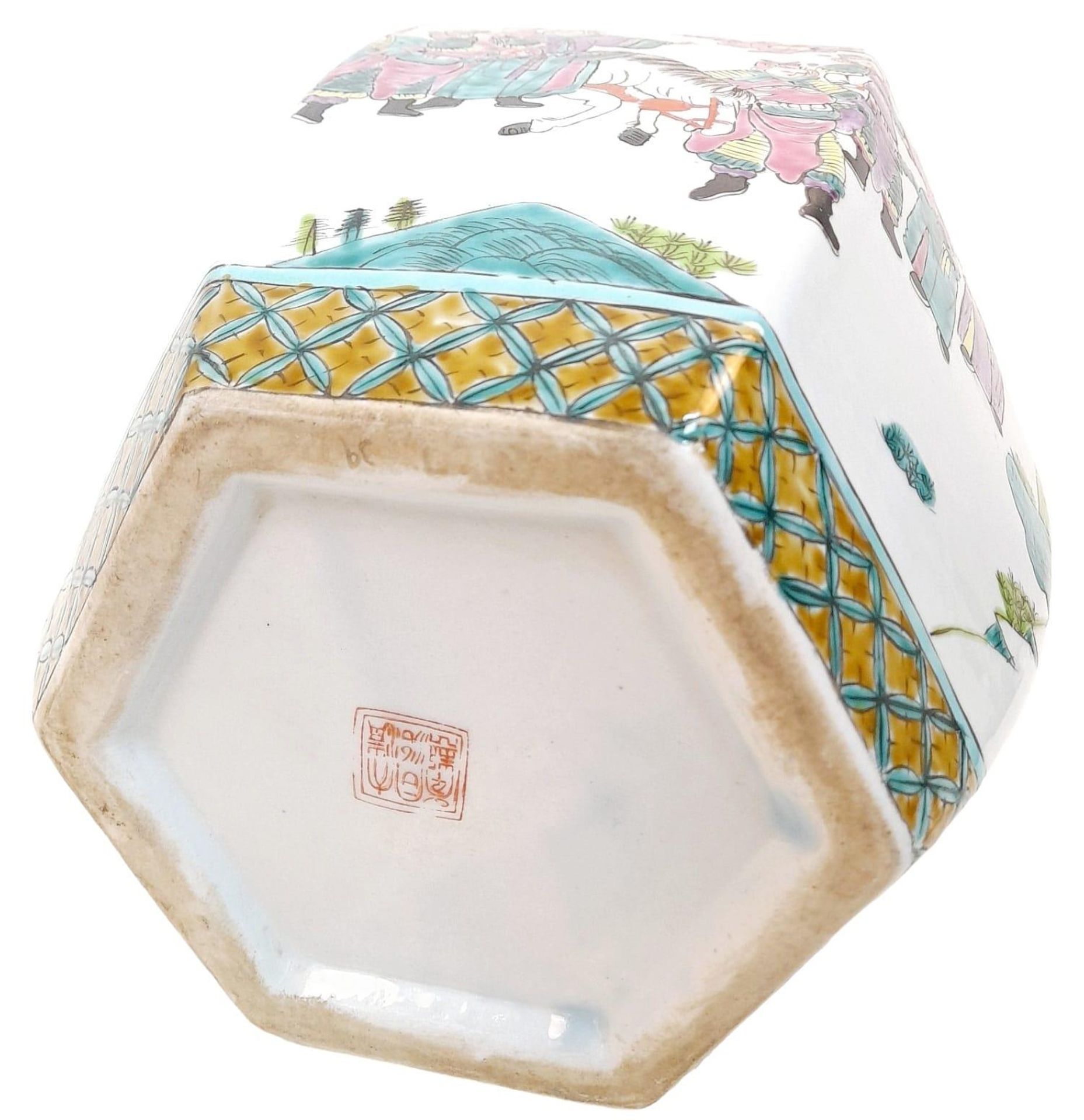 A Superb Antique Chinese Octagonal Famille Rose Canton Vase with Wonderfully Painted Court Scenes in - Image 7 of 8