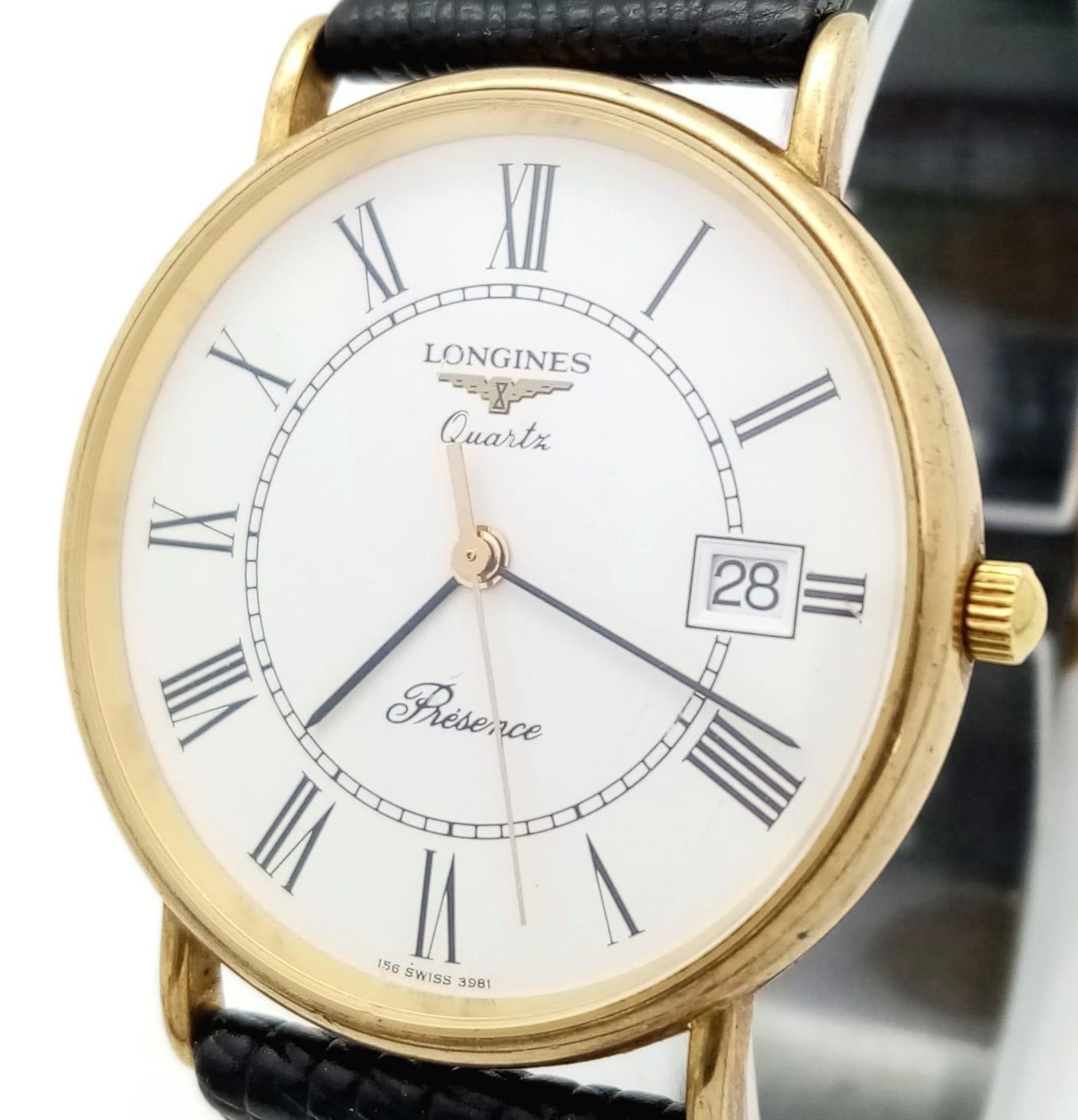 A very elegant, slimline, 9 K yellow gold, LONGINES - PRESENCE watch, 32 mm case, white dial with - Bild 10 aus 16