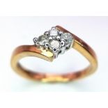 9K Yellow Gold Diamond crossover diamond Ring, 0.25ct diamond weight, 2.9g total weight, size M