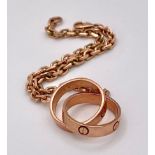 A 9K Rose Gold Entwined Ring Bracelet. 18cm length. 10.7g weight.