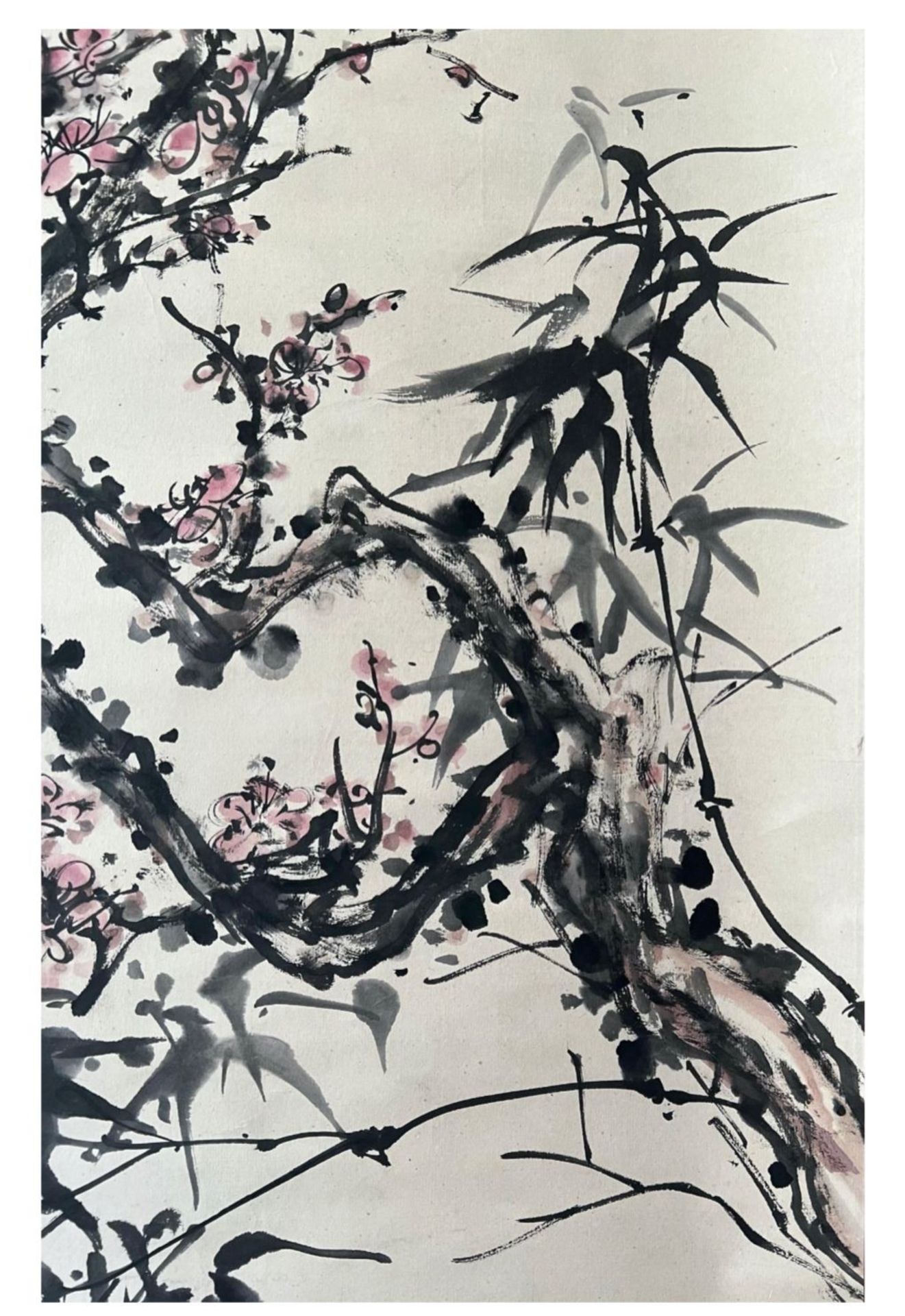 Plum blossom and bamboos - Chinese ink and watercolour on paper scroll. In memory of the noble - Bild 5 aus 7