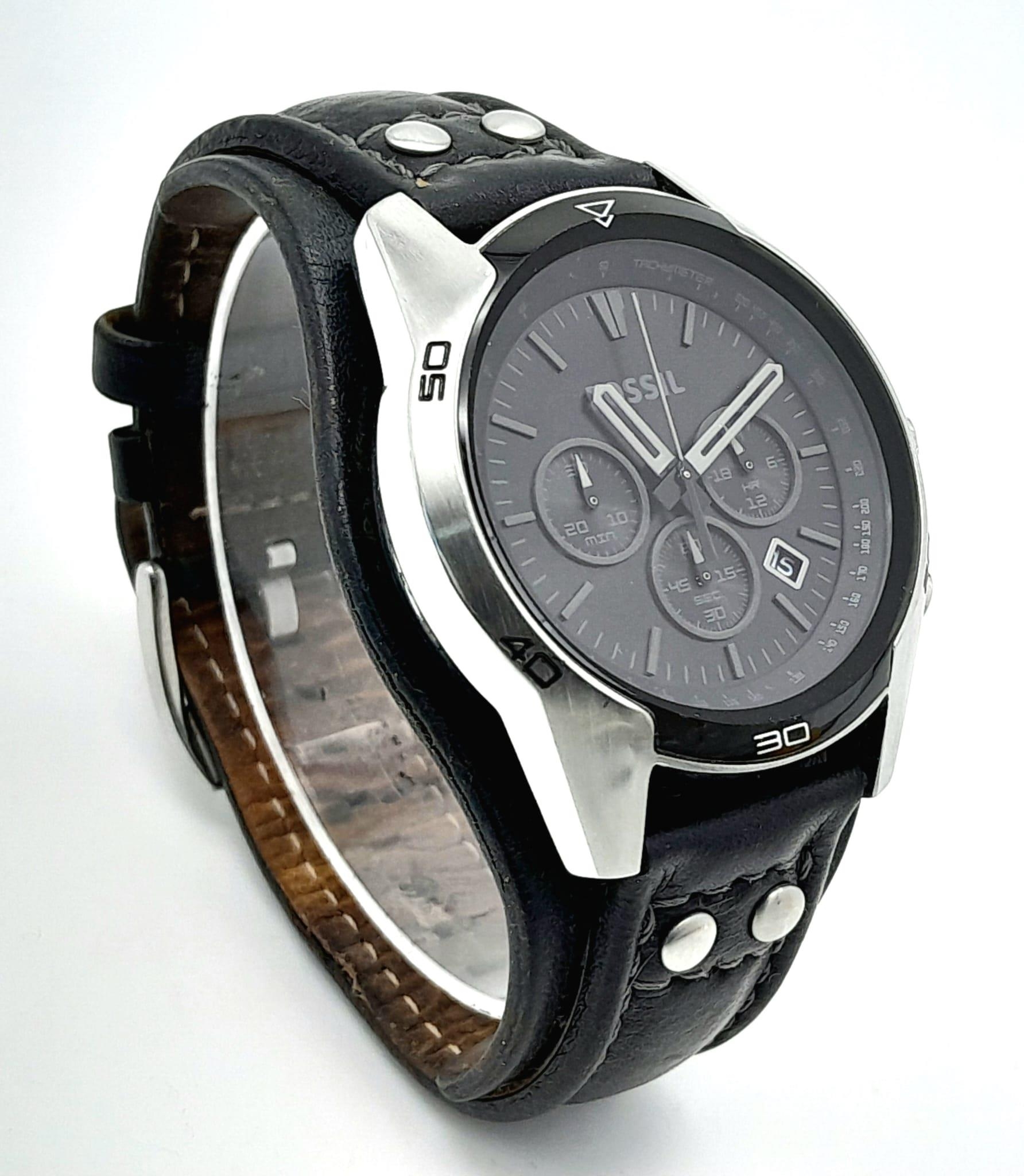 A Men’s Fossil Coachman Chronograph Black Leather Watch Model CH2546. 48mm Including Crown. New - Image 4 of 13