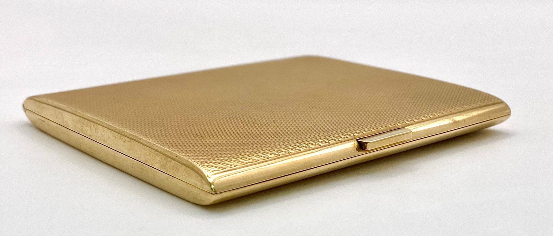 A Vintage 9K Yellow Solid Gold Cigarette Case. 8cm x 7.5cm. 72.9g weight. Full UK hallmarks. - Image 2 of 7